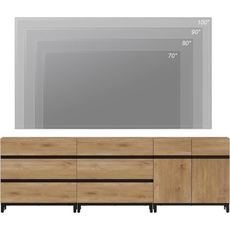 WAMPAT Modern TV Stand for TVs up to 100 inch, 3 in 1 TV Console with Adjustable Shelf and 6 Drawers for Living Room,Bedroom