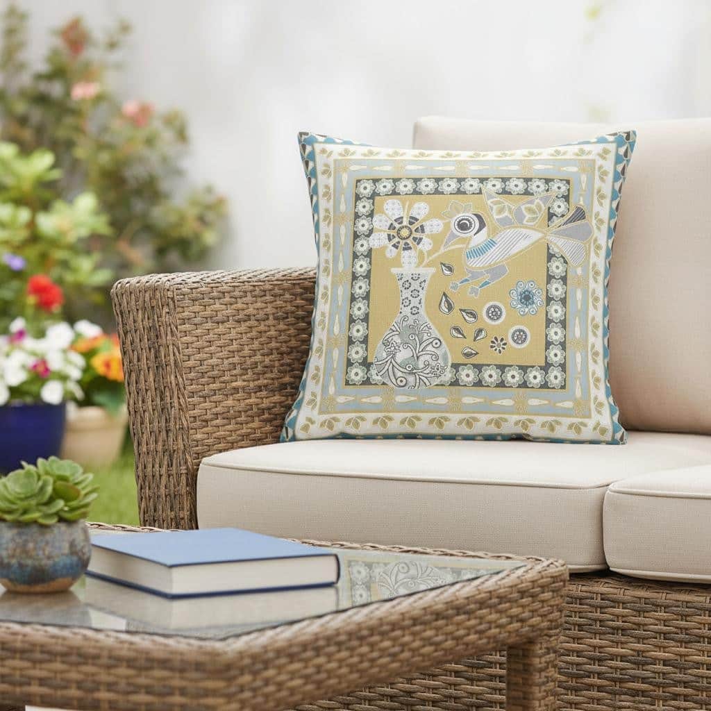HomeRoots 20" x 20" Beige and White Peacock Blown Seam Floral Indoor Outdoor Throw Pillow - 20.00' X '5.00' X '20.00