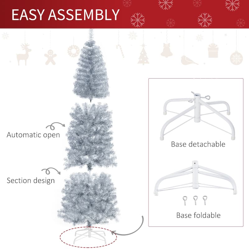 HOMCOM 6' Metallic Silver Christmas Tree with Stand