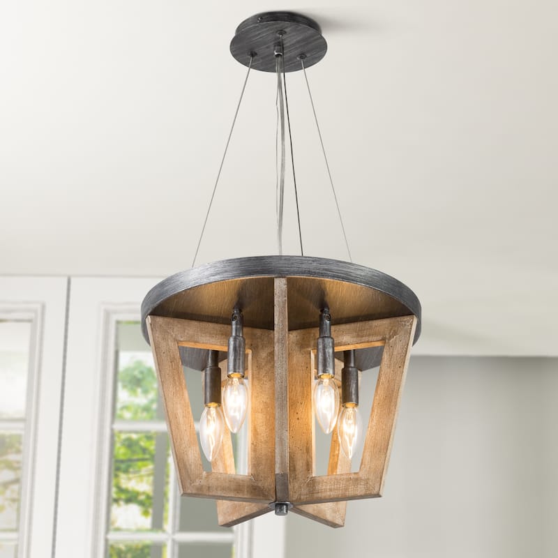 Farmhouse 5-light Wooden Chandelier Cage Semi-flush Mount Lights for Dining Room - D 14'' x H 74'' - D 14'' x H 74'' - Wood