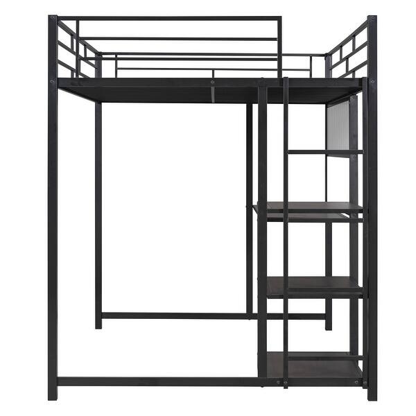 slide 2 of 12, Full Size Loft Bed With Desk And Whiteboard, Metal Loft Bed With 3 Shelves And Ladder, Black Black