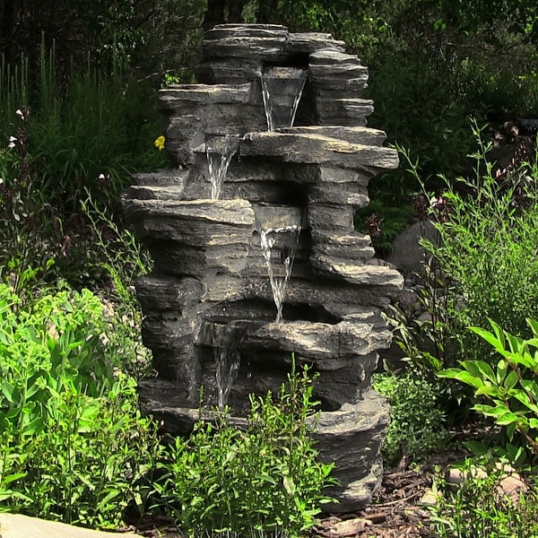 Sunnydaze Rock Falls Electric Waterfall Fountain with LED Lights 39 Inch Tall
