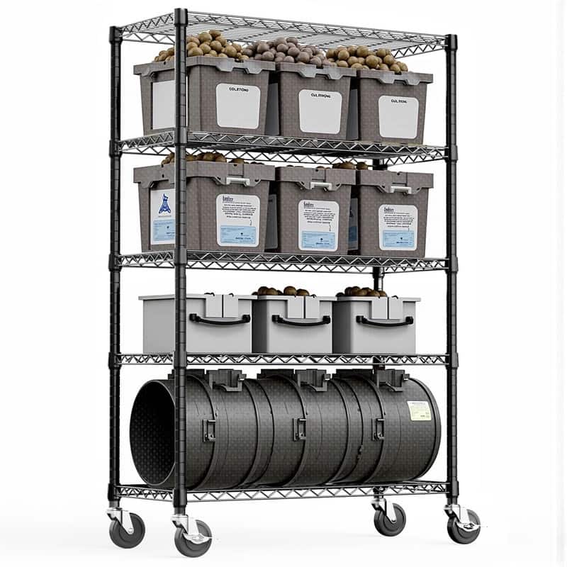 3/5/6-Tier Adjustable Heavy Duty Wire Shelving Unit with Wheels, Chrome/Black/White