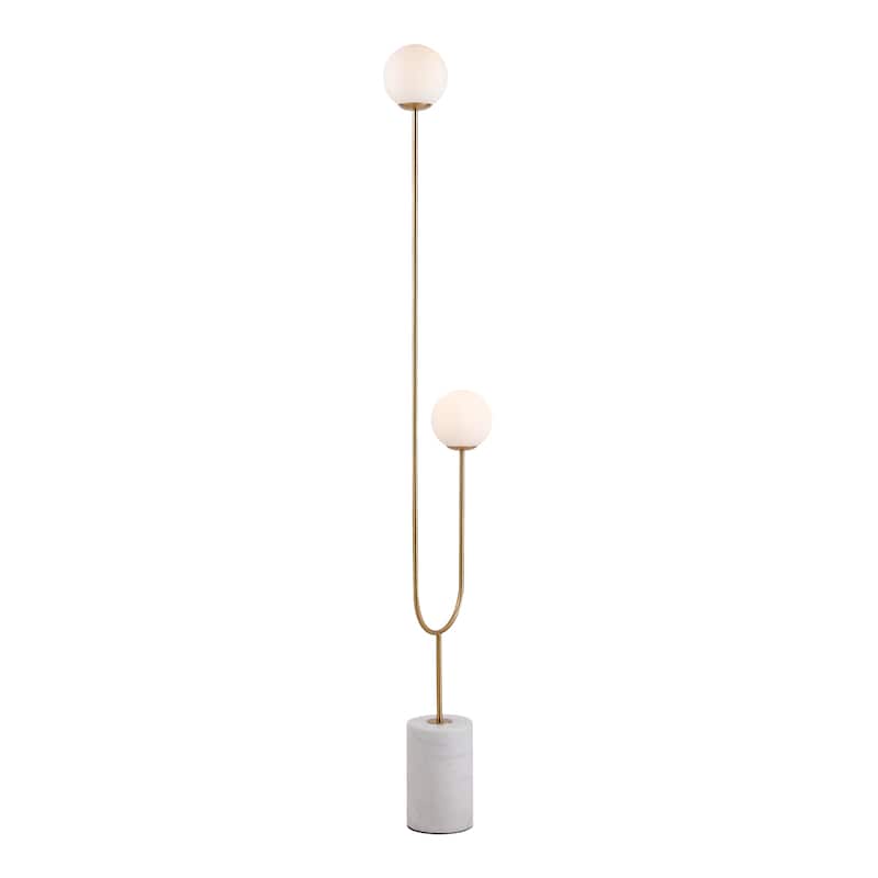 Nordic Marble Orb 2-Light LED Floor Lamp with Marble Base - Golden Modern Futuristic Style - White/Grey/Gold