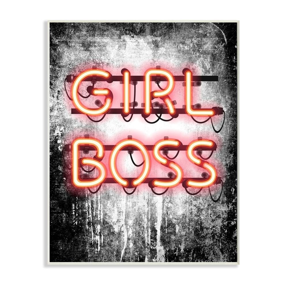 Stupell Fashion Designer Girl Boss Neon Light Watercolor Wood Wall Art, Proudly Made in USA