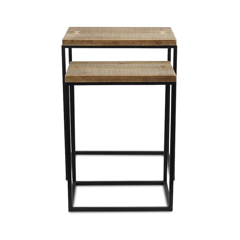Set of 2 Black and Natural Wood Stacking Side Tables 24"