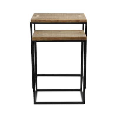 Set of 2 Black and Natural Wood Stacking Side Tables 24"