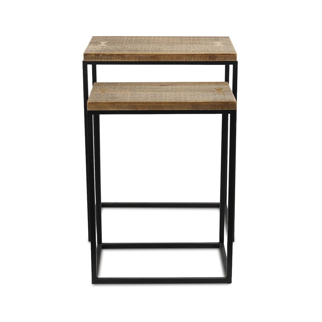 Set of 2 Black and Natural Wood Stacking Side Tables 24"