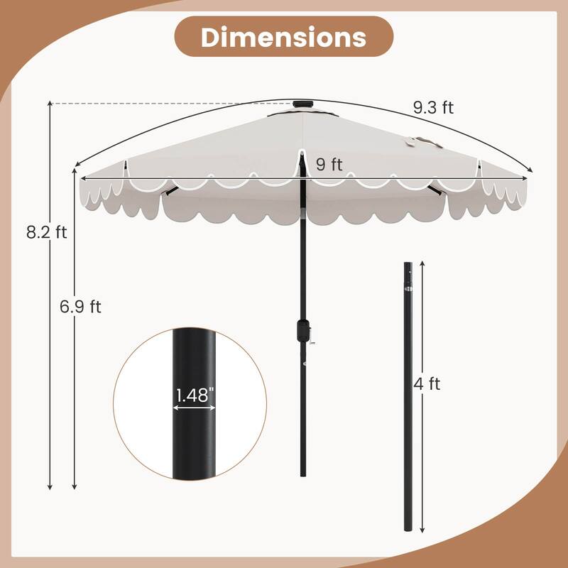 Costway 9.3 FT Solar Patio Umbrella Outdoor Market Sunshade with 24 - See Details