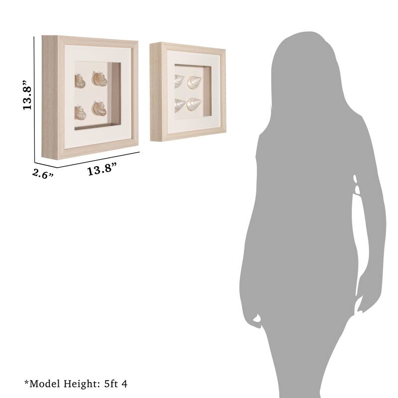 HUJI Handmade Pearlescent Sea Shell Shadow Box Wall Dwcor Set of 2 for Bedroom Bathroom