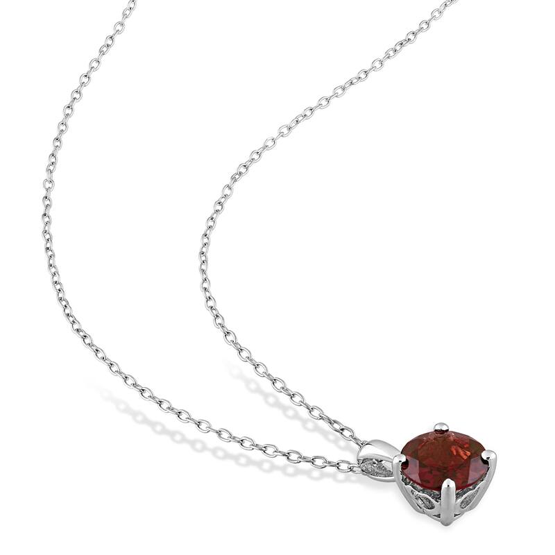 Miadora Garnet Solitaire Birthstone Necklace in Sterling Silver