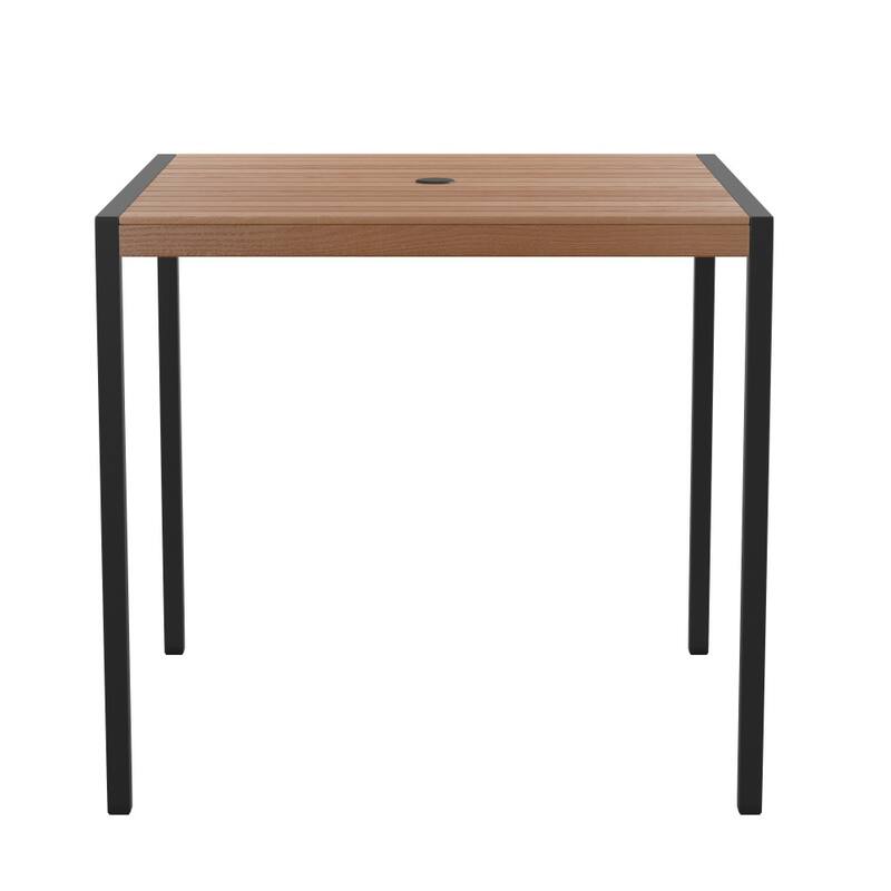 Square All-Weather Faux Teak Patio Dining Table with Steel Frame - Seats 4