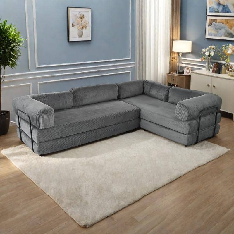 115" Polyester L-Shaped Modular Sofa Bed with Corduroy Upholstery and 4-Seat Configuration
