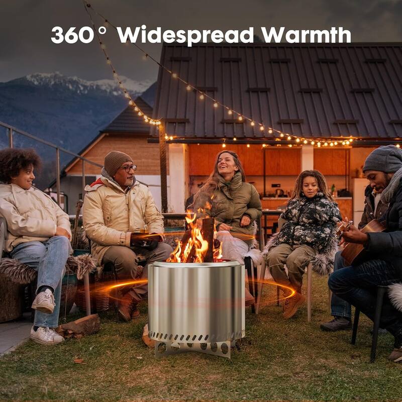 Smokeless Fire Pit, 19 Inch Stainless Steel Tabletop Firepit Wood Pellets Burning Low Smoke Firepit with Removable Ash Pan