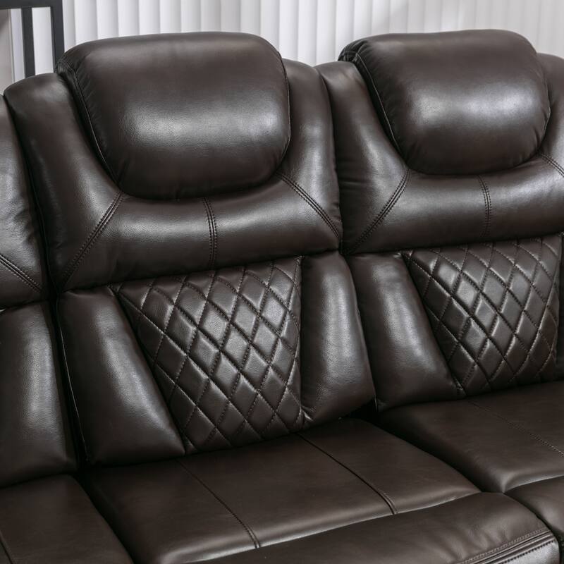 Home Theater Seating Manual Recliner Chair with Center Console and LED Light Strip for Living Room, Black