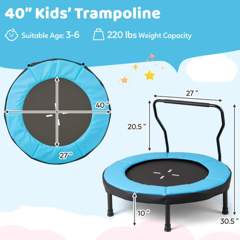 Metal Kids Trampoline with Foam Handle and Safety Mat