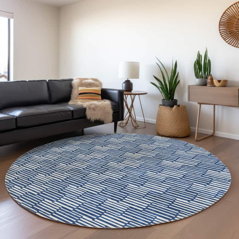 Premium Washable Super Soft Mid Century Modern Mayfield Rug - Navy - 8' x 8'