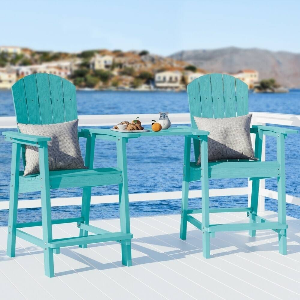 WINSOON 3PCs Tall Adirondack Chairs, Weather Resistant HIPS Balcony Chairs with Connecting Tray and Umbrella Hole