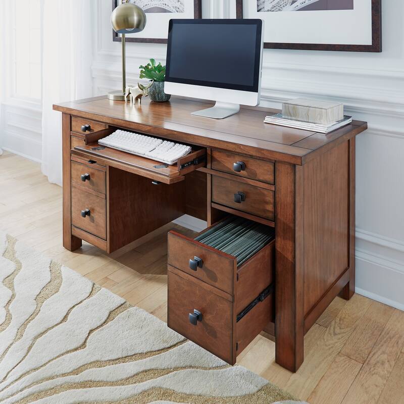 Tahoe Aged Maple 54" W Executive Pedestal Desk by Homestyles