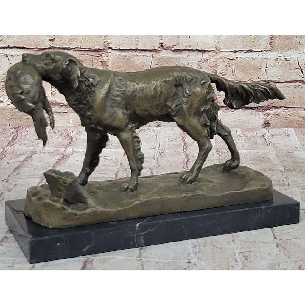 Hot Cast Bronze Golden Retriever Hunting Imitative Dog W/ Quail Statue Sculpture Art Decor
