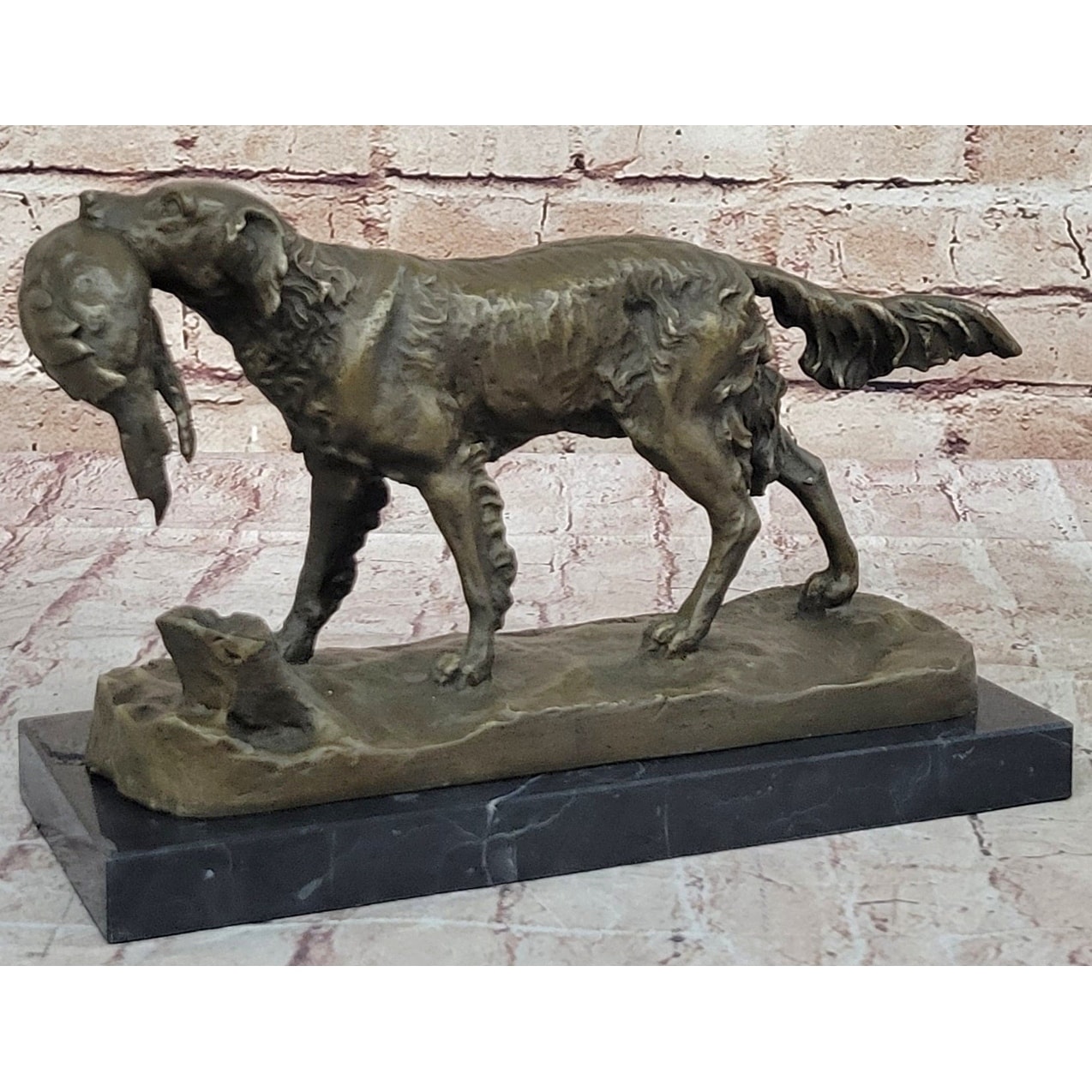 Hot Cast Bronze Golden Retriever Hunting Imitative Dog W/ Quail Statue Sculpture Art Decor