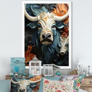 Designart quot Cubist Herd Yak Sketch I quot Yaks Framed Canvas Prints Bed