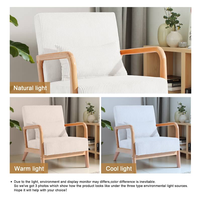 25" W Mid Century Upholstered Wood Accent Chair with Pillow