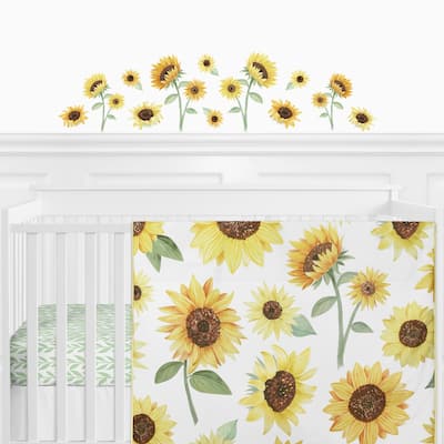 Sweet Jojo Designs Yellow Green Boho Floral Sunflower Wall Decal Stickers Nursery Decor (Set of 4) - Farmhouse Watercolor Flower