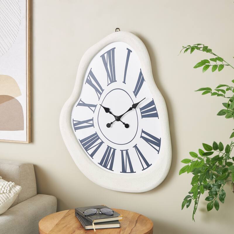 Wooden Abstract Wavy Wall Clock with Roman Numerals - White - Roche River Decor
