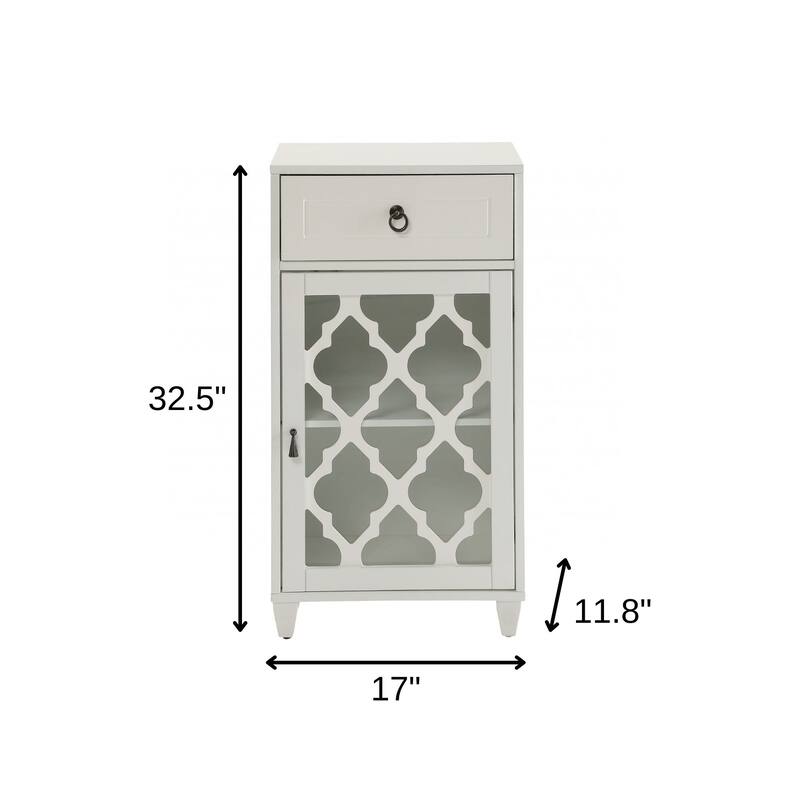 White Solid Wood Accent Cabinet with Drawer and Glass Door for Dining Room - 11.8” D x 17” W x 32.5” H