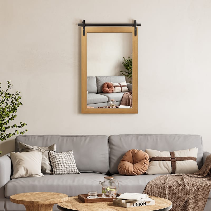 Farmhouse Barn Door Solid Wood Frame Bathroom Vanity Wall Mirror