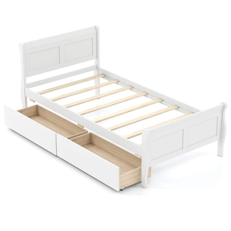 Costway Twin Size Bed Frame with 2 Storage Drawers Wood Platform Bed