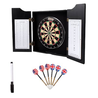 GSE™ Solid Wood Dart Board Cabinet Set with Sisal/Bristle Dartboard and 6 Steel Tip Darts