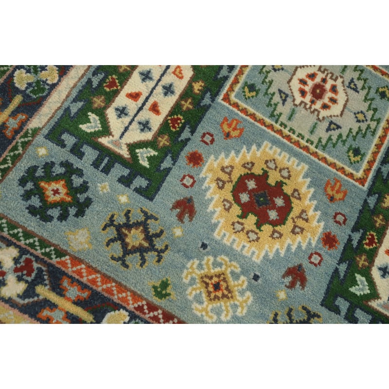 Hand-knotted Traditional Wool Blue Geometric Oriental Area Rug - 6' 0'' X 4' 0''