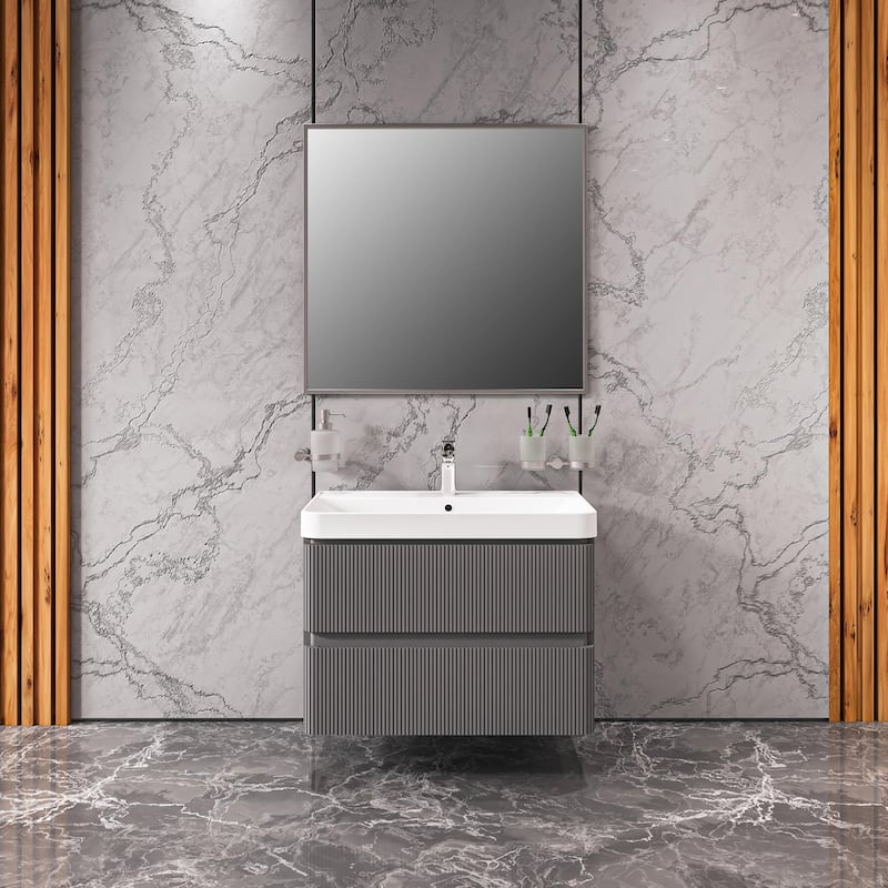 Modern Wall-Mounted Bathroom Vanity with Washbasin Luxury Gray Matte Non-Toxic MDF-30"-Simple 24"