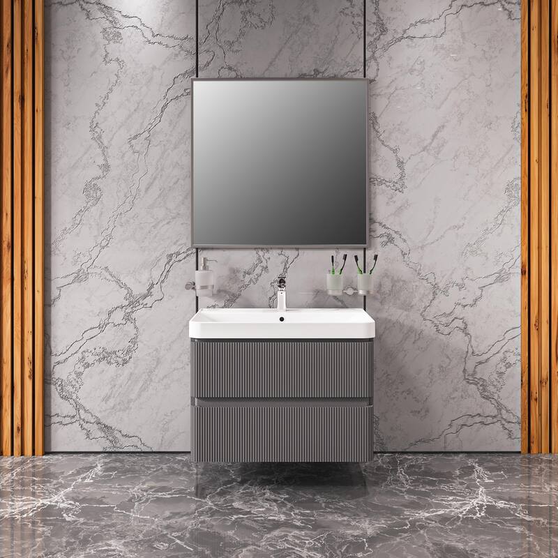 Modern Wall-Mounted Bathroom Vanity with Washbasin Luxury Gray Matte Non-Toxic MDF-30"-Simple 32"