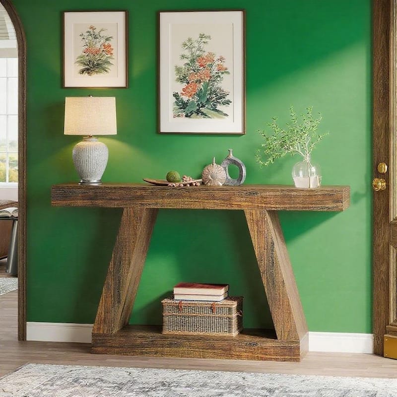 MDF Console Table with Farmhouse Rustic Style abd Storage - 55.12"W x 11.81"D x 31.5"H
