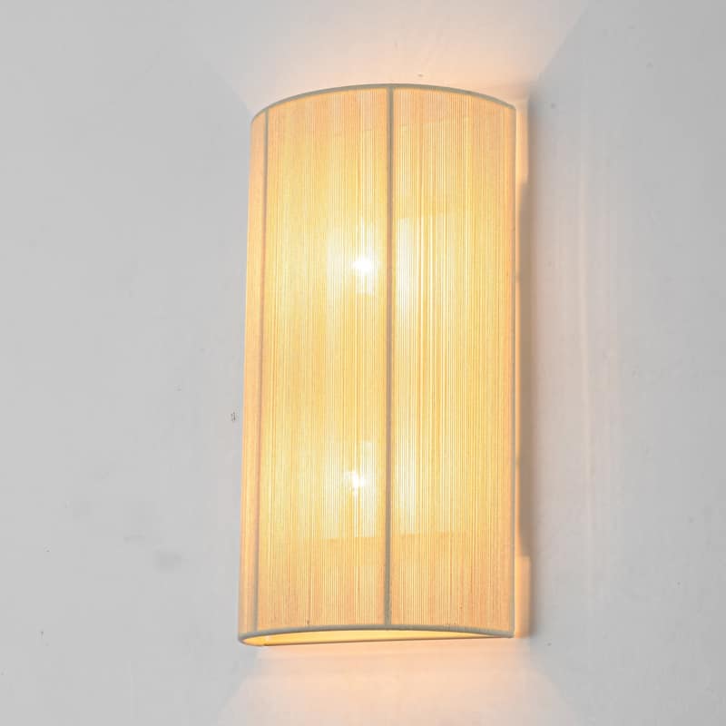 2-Light Modern Boho Natural Ivory/Black Hand-Woven Rope Fabric Flush Mount Wall Sconces - White - 2 Light