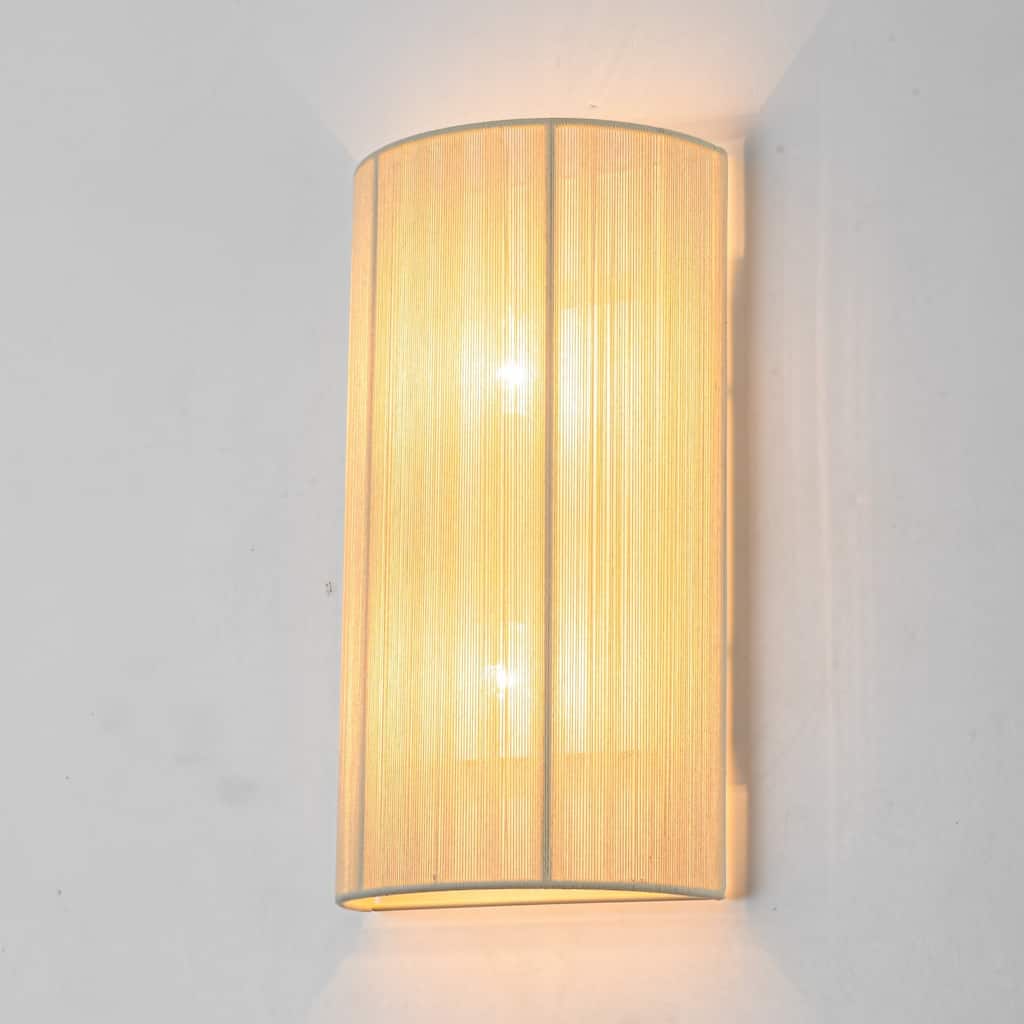 2-Light Modern Boho Natural Ivory/Black Hand-Woven Rope Fabric Flush Mount Wall Sconces