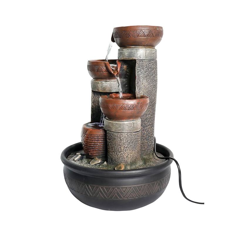 4-Tier Tabletop Water Fountain with Lights, 15.7-inch