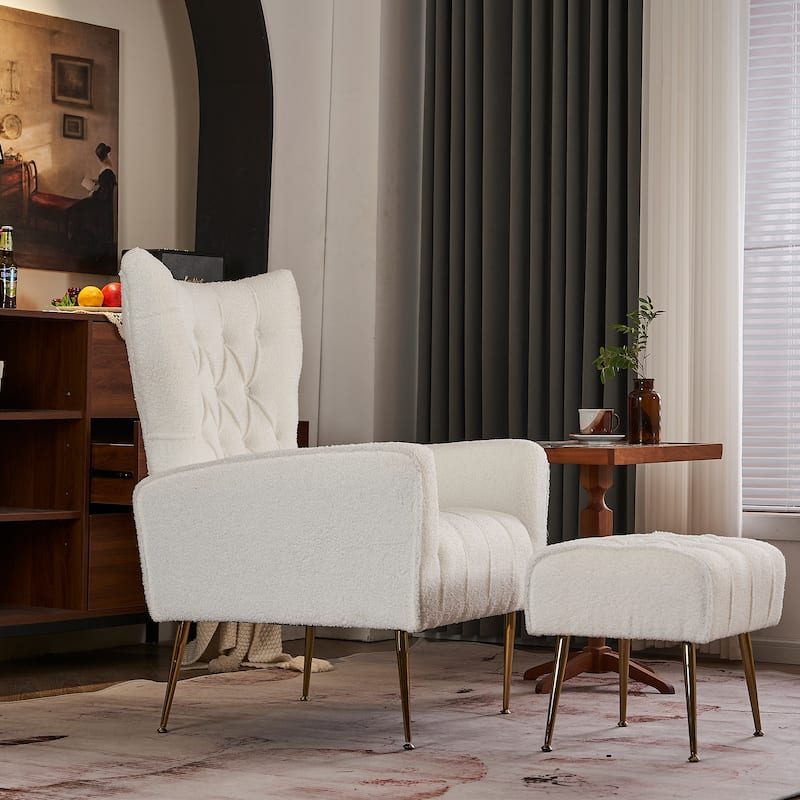 Ouyessir Upholstered Tufted Accent Chair with Ottoman