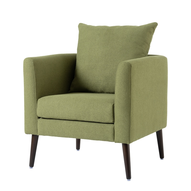 Fabric Accent Chair with Pillow, Ergonomic Upholstered Single Sofa Chair, Lounge Reading Chair with Tapered Wooden Legs