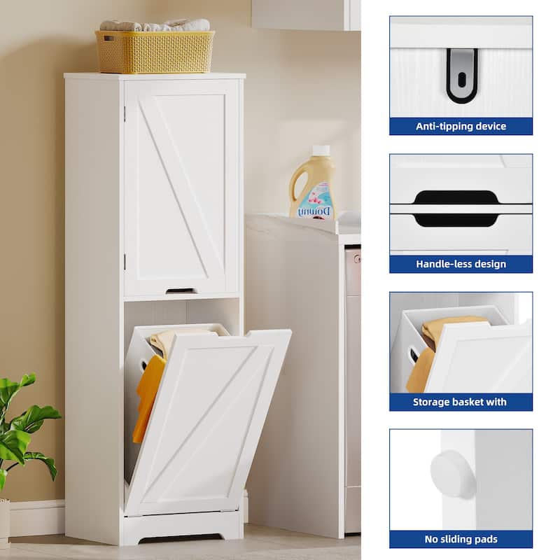 Moasis 53"H Tilt Out Laundry Hamper Bathroom Storage Cabinet with Adjustable Shelves and Basket