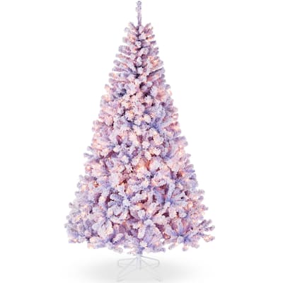 Pre-Lit Lavender Flocked Artificial Christmas Tree w/ White Lights