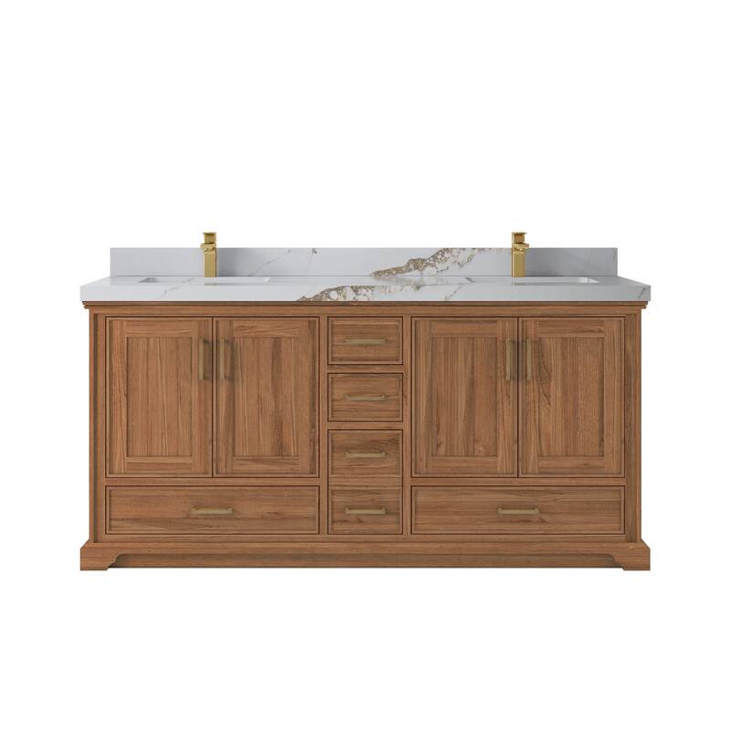 Willow Collections 72 in. W x 22 in. D Charlotte Teak Double Sink Bathroom Solid Teak Vanity with Countertop