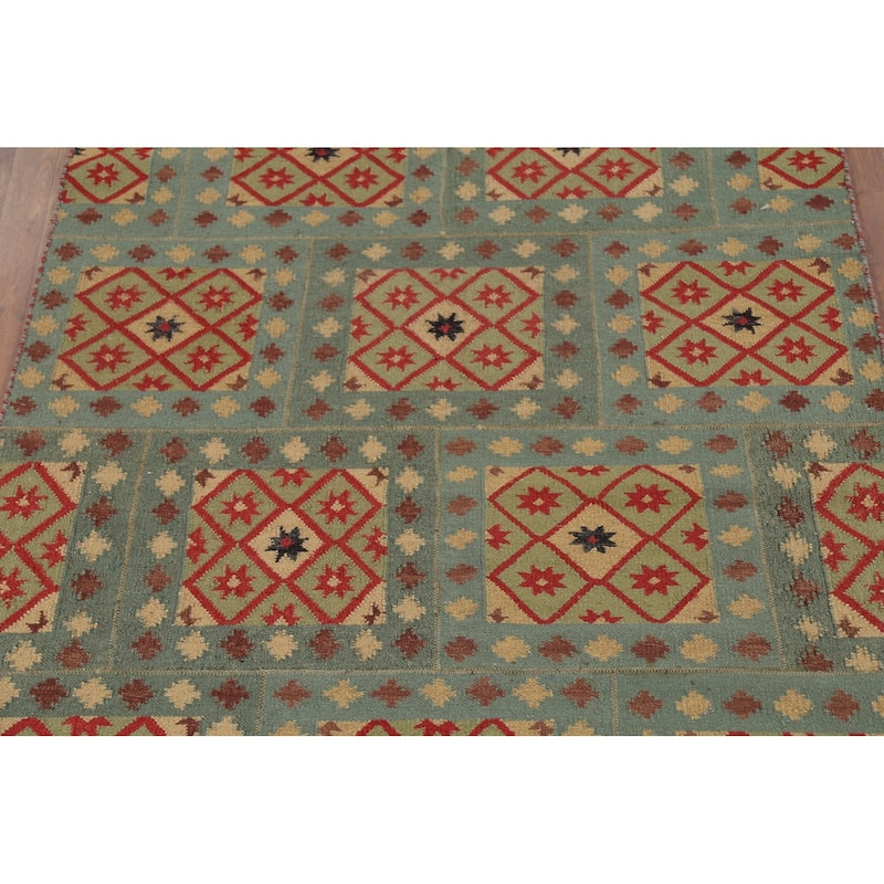 All-Over Geometric Kilim Indian Area Rug Handmade Wool Carpet - 4'11"x 7'8"