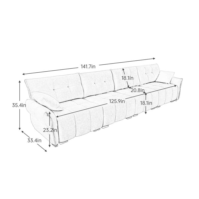 141.7" Chenille 5-Seat Sofa with Tufted Design,High-Resilience Sponge Cushions