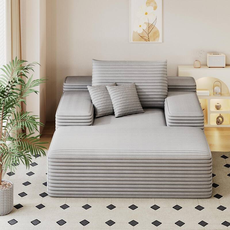 68" * 51" Cloud Chaise Sofa Bed,Plush Faux Fur Upholstered Convertible