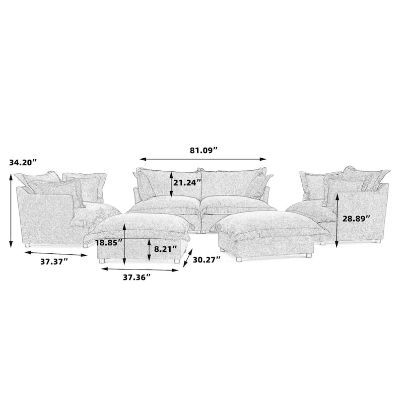 6-Piece Chenille Cloud Modular Living Room Set