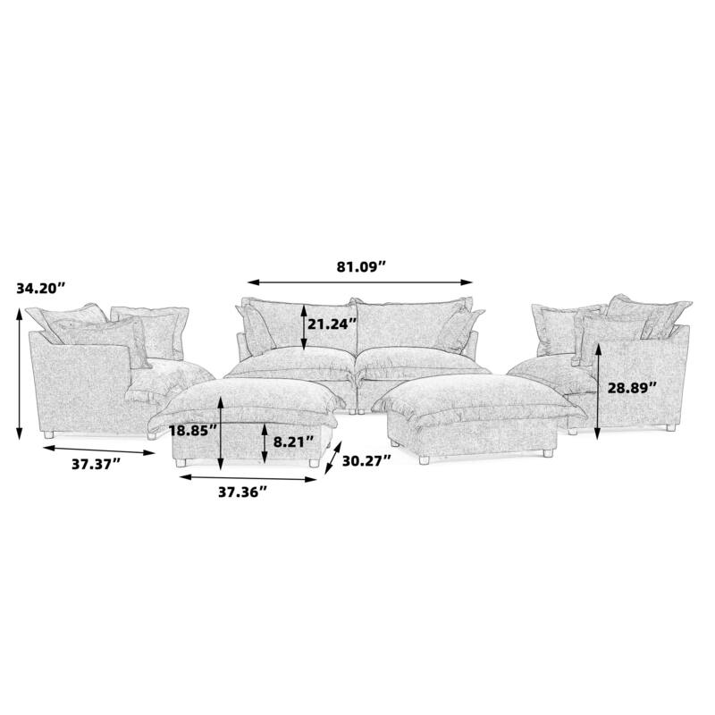 6 Piece Oversized Chenille Comfy Cloud Modular Sectional Sofa Set